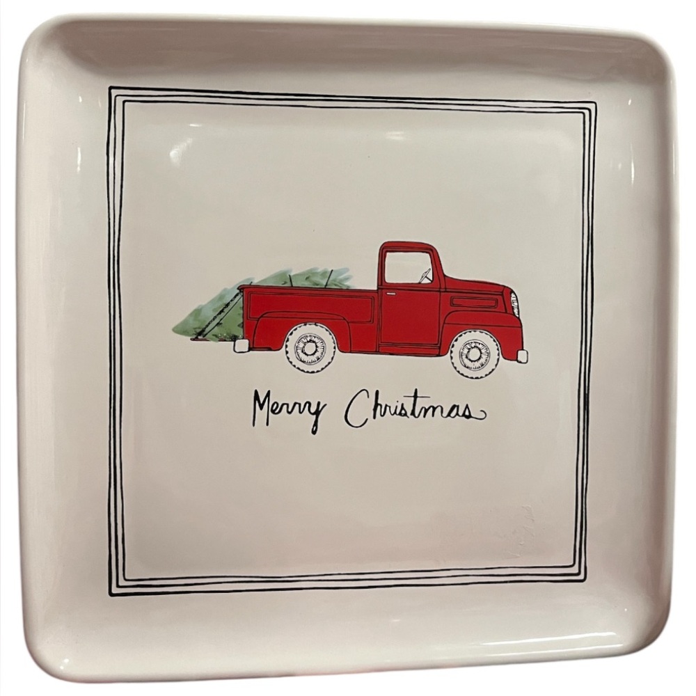 RED Truck W/ Merry Christmas Inscription Platter Plate 12x12